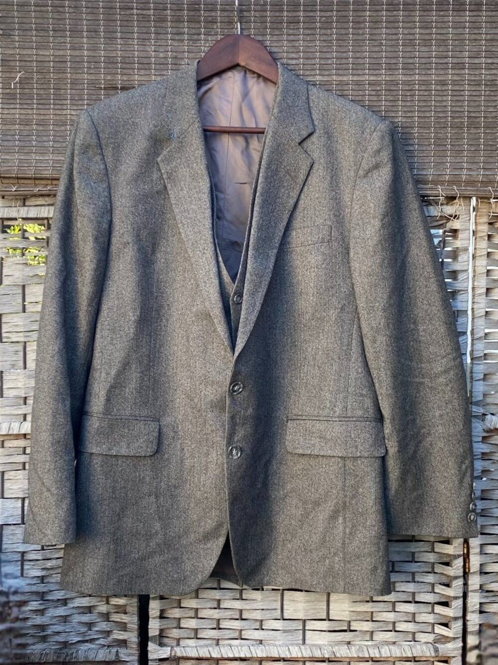 90s Calvin Klein Weinstocks TWO Piece Suit Blazer Gray Herringbone Vintage
